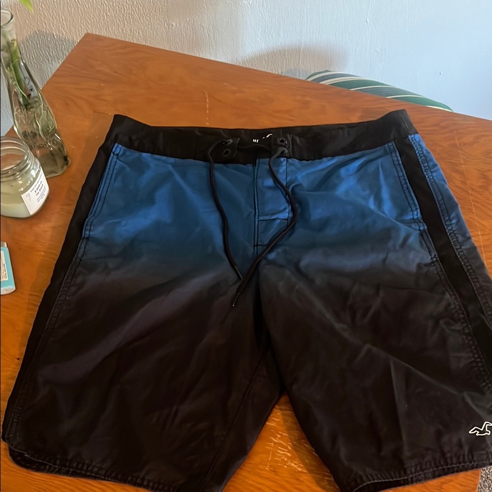 Hollister Blue and Black Board Shorts Gradient Design